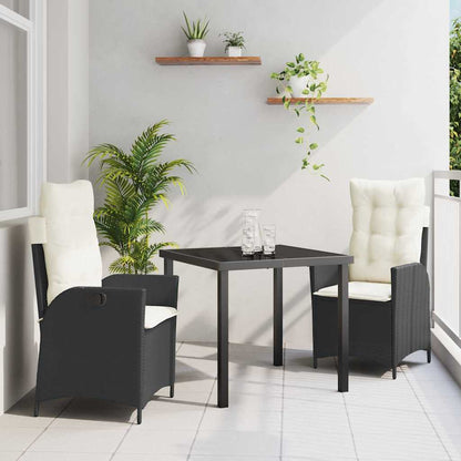 Garten Essgruppe 3 pcs Schwarz Poly-Rattan