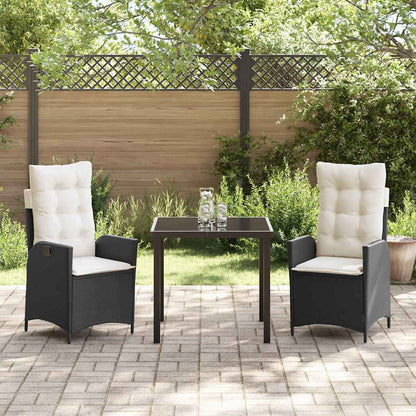 Garten Essgruppe 3 pcs Schwarz Poly-Rattan