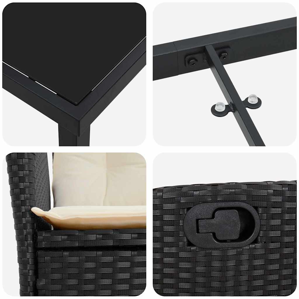 Garten Essgruppe 7 pcs Schwarz Poly-Rattan