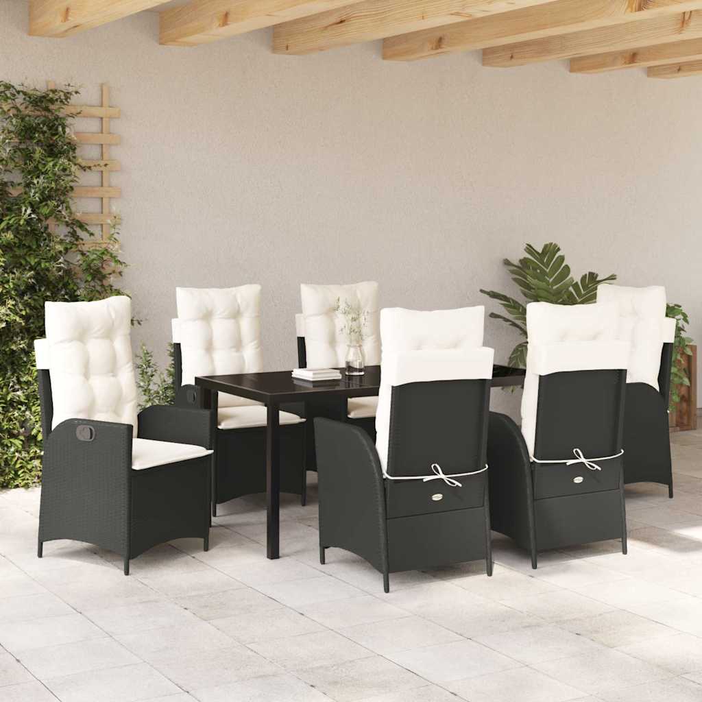 Garten Essgruppe 7 pcs Schwarz Poly-Rattan