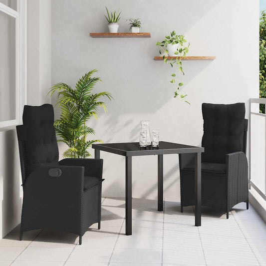 Garten Essgruppe 3 pcs Schwarz Poly-Rattan