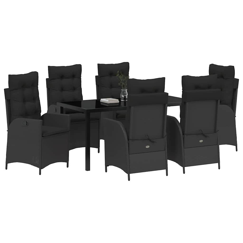Garten Essgruppe 7 pcs Schwarz Poly-Rattan