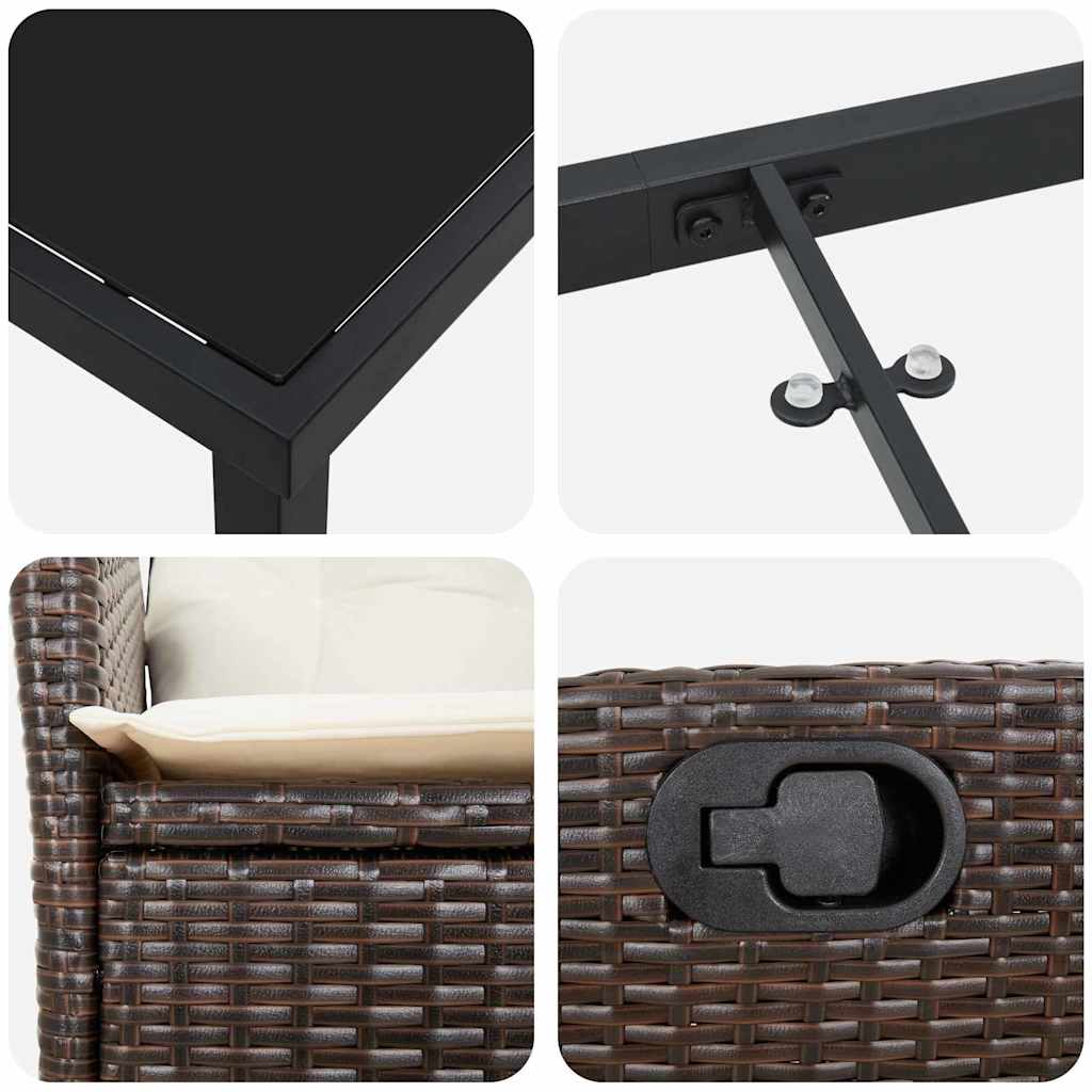 Garten Essgruppe 3 pcs Braun Poly-Rattan