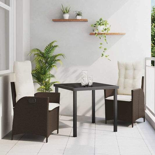 Garten Essgruppe 3 pcs Braun Poly-Rattan