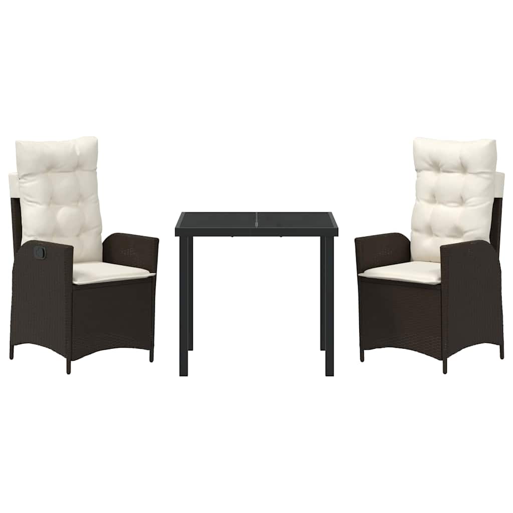 Garten Essgruppe 3 pcs Braun Poly-Rattan