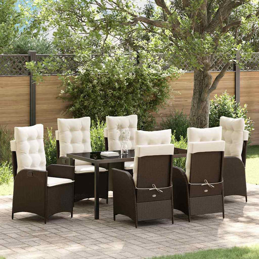 Garten Essgruppe 7 pcs Braun Poly-Rattan