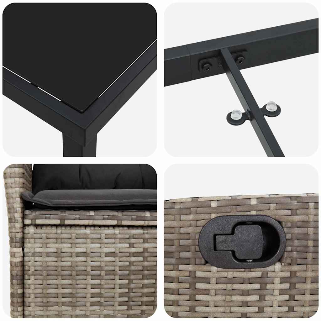 Garten Essgruppe 3 pcs Grau Poly-Rattan