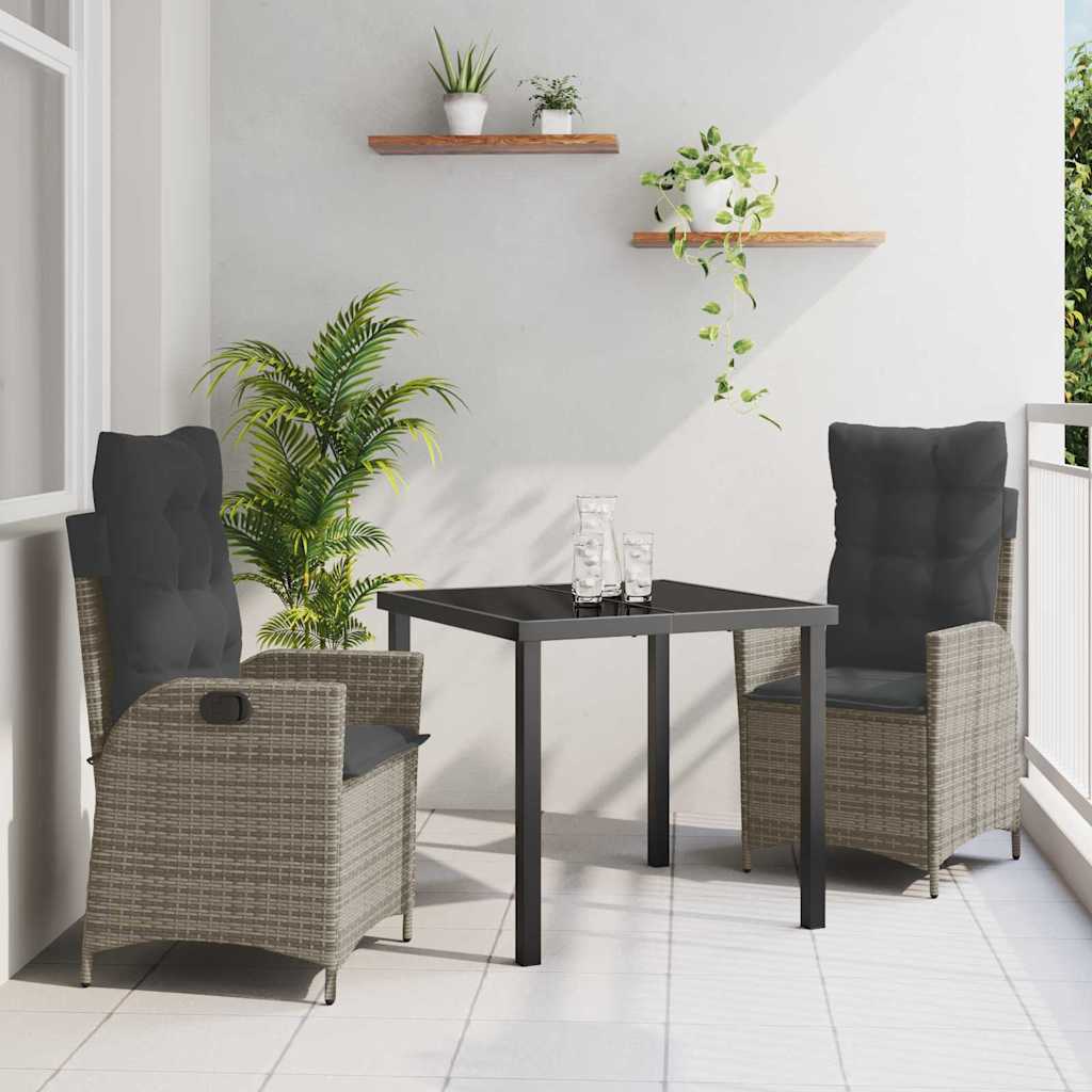 Garten Essgruppe 3 pcs Grau Poly-Rattan