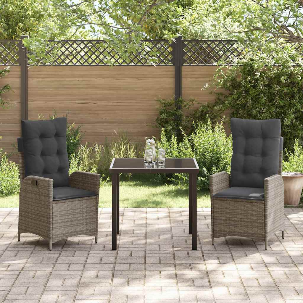 Garten Essgruppe 3 pcs Grau Poly-Rattan