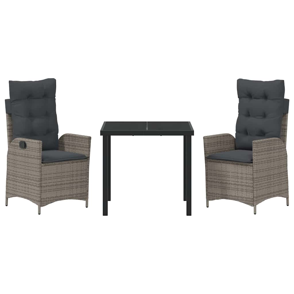 Garten Essgruppe 3 pcs Grau Poly-Rattan