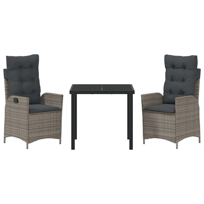 Garten Essgruppe 3 pcs Grau Poly-Rattan