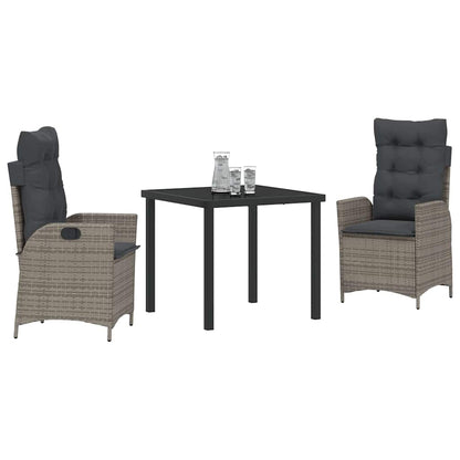 Garten Essgruppe 3 pcs Grau Poly-Rattan