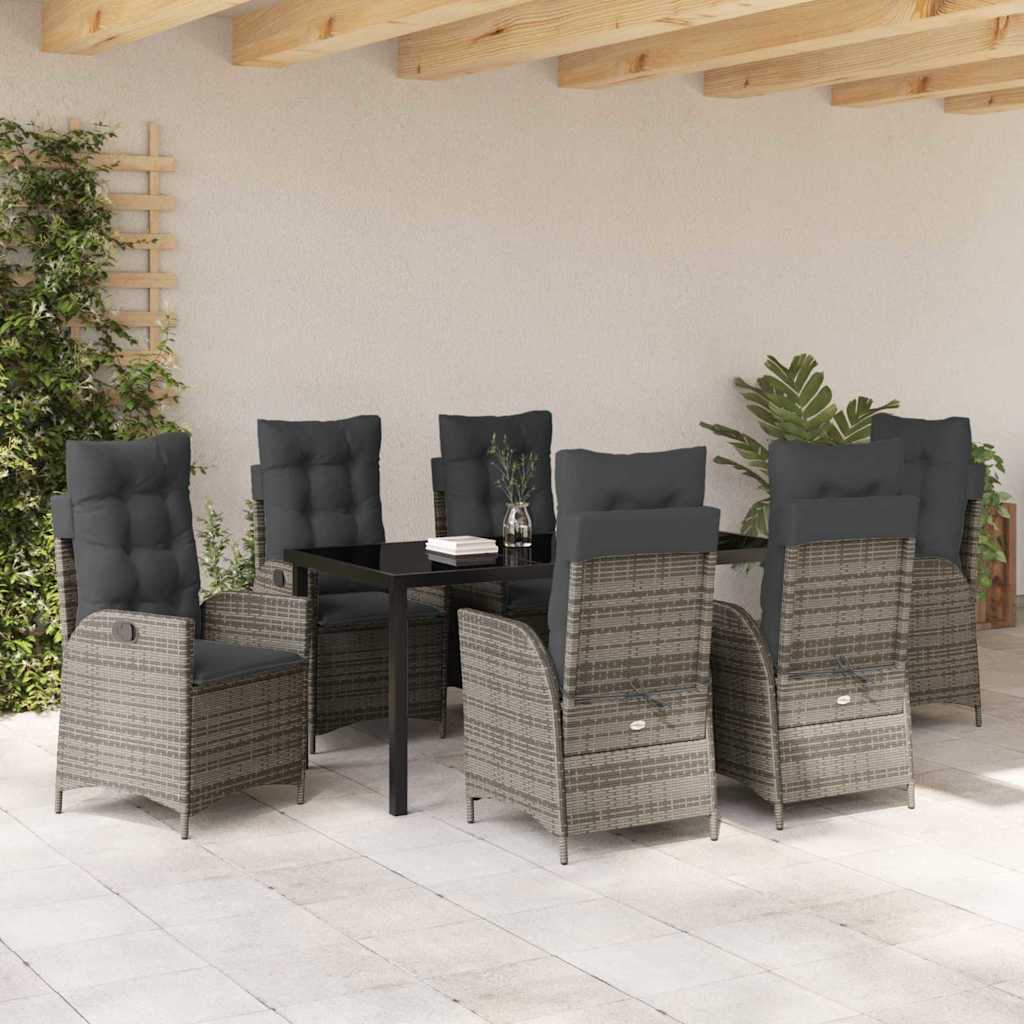 Garten Essgruppe 7 pcs Grau Poly-Rattan