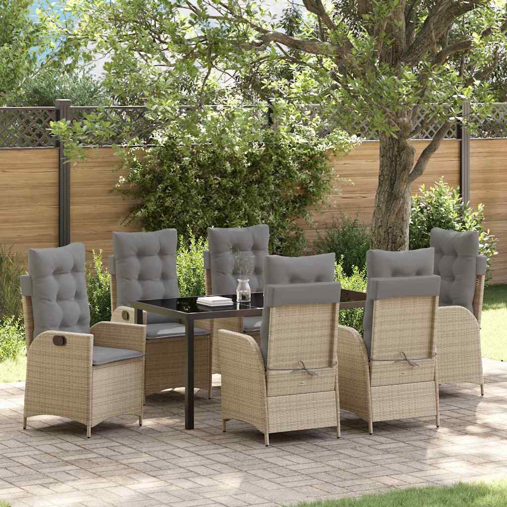 Garten Essgruppe 7 pcs Beige Poly-Rattan