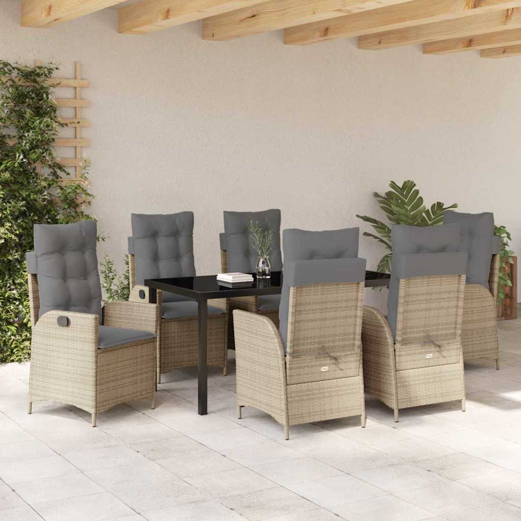 Garten Essgruppe 7 pcs Beige Poly-Rattan