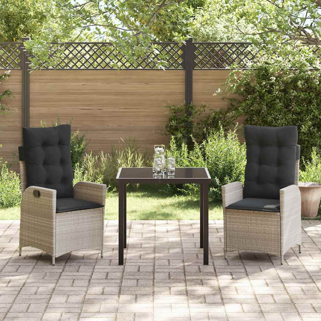 Garten Essgruppe 3 pcs Hellgrau Poly-Rattan