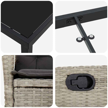 Garten Essgruppe 7 pcs Hellgrau Poly-Rattan