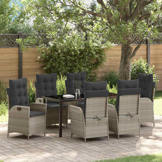 Garten Essgruppe 7 pcs Hellgrau Poly-Rattan