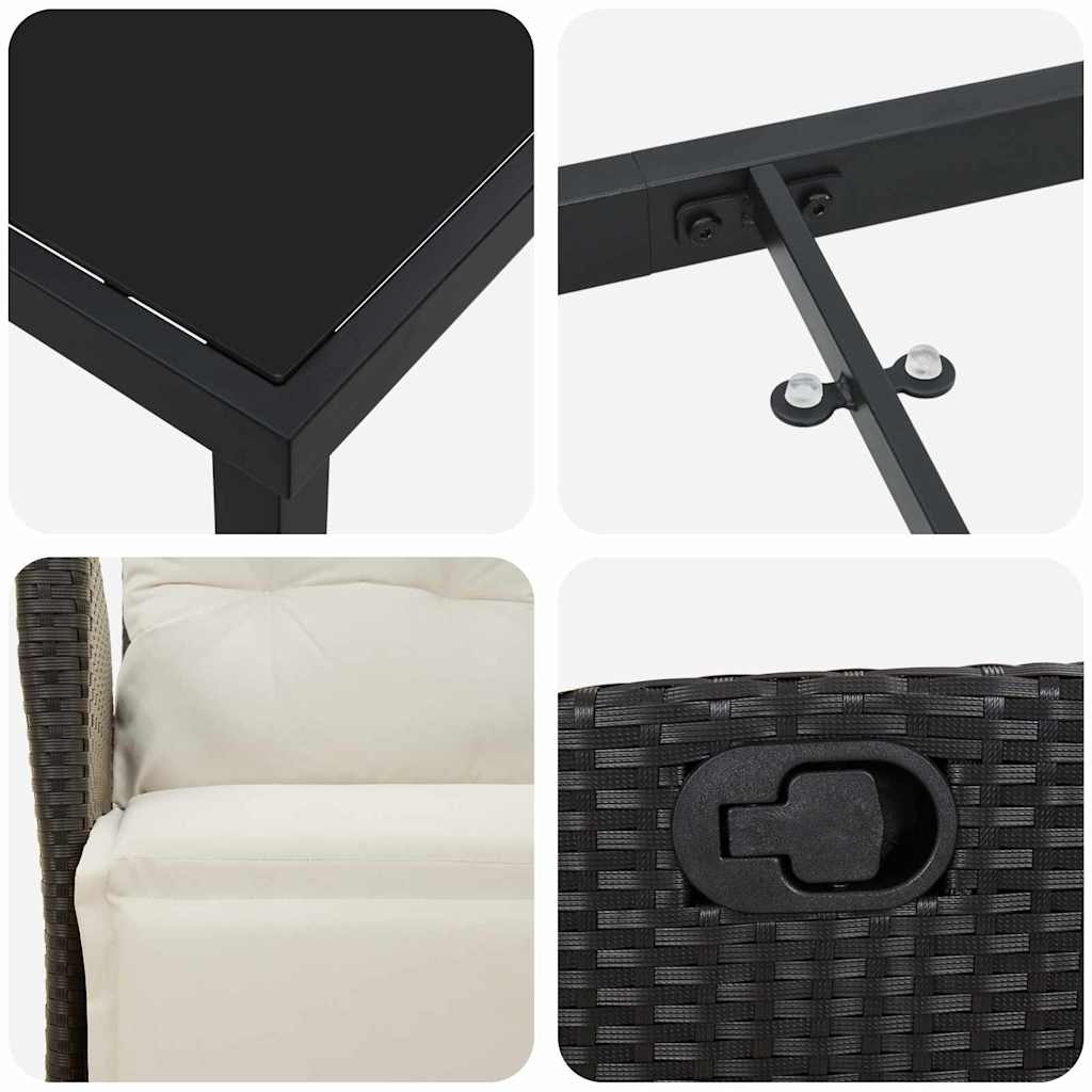 Garten Essgruppe 3 pcs Schwarz Poly Rattan