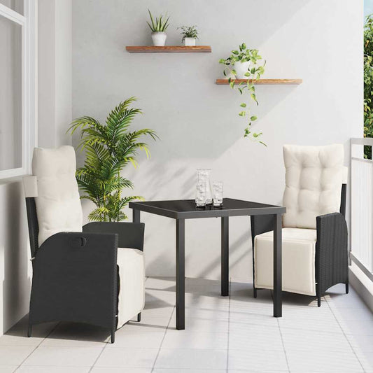 Garten Essgruppe 3 pcs Schwarz Poly Rattan