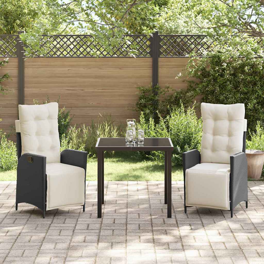Garten Essgruppe 3 pcs Schwarz Poly Rattan