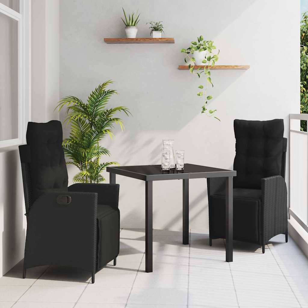 Garten Essgruppe 3 pcs Schwarz Poly Rattan