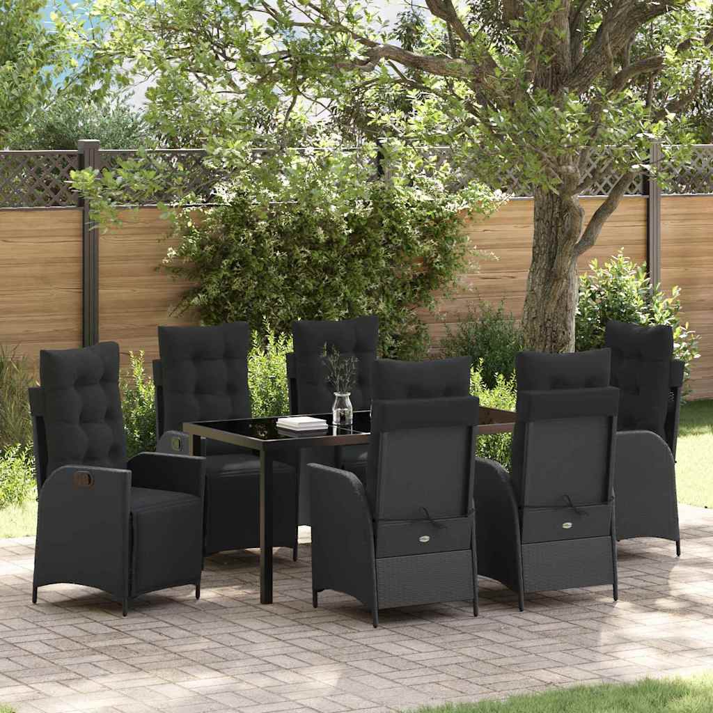 Garten Essgruppe 7 pcs Schwarz Poly Rattan