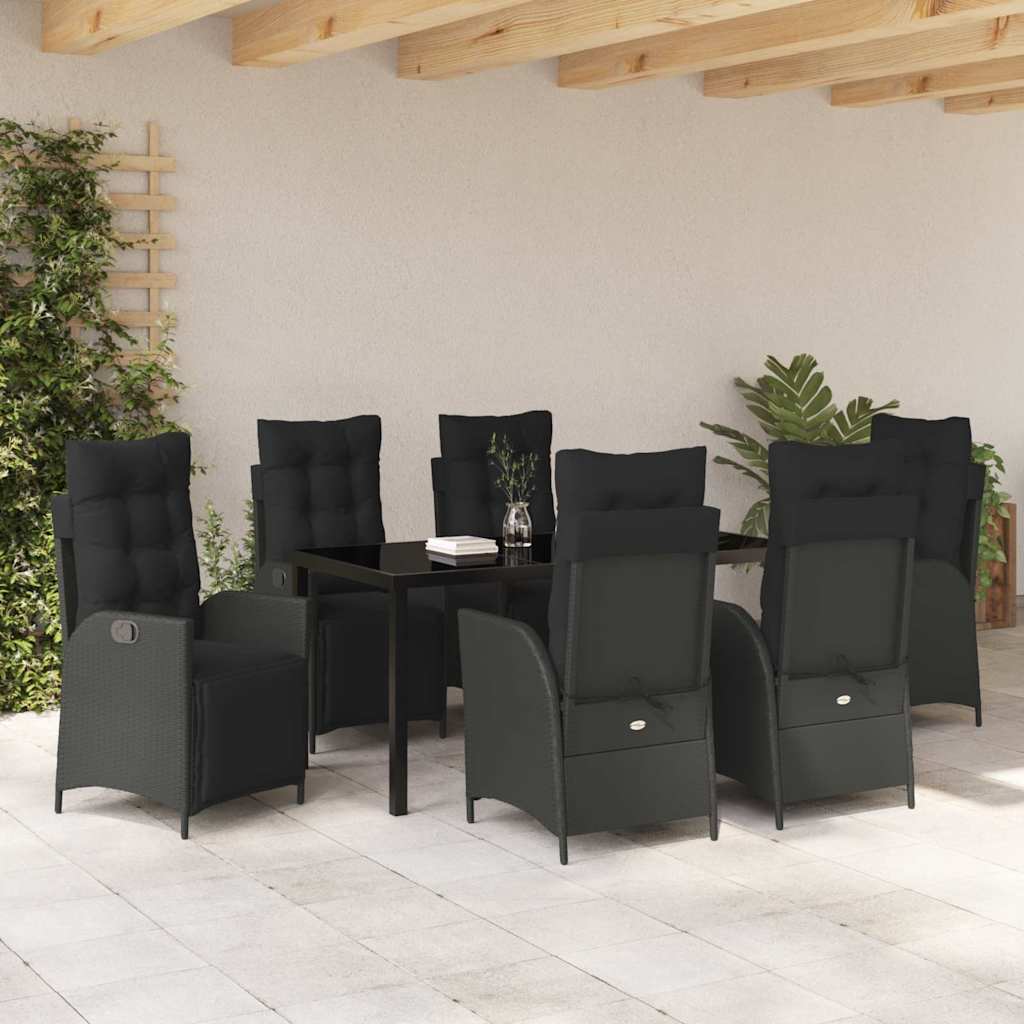 Garten Essgruppe 7 pcs Schwarz Poly Rattan