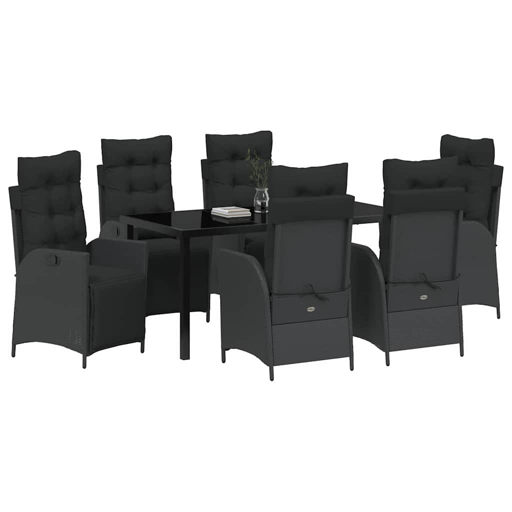 Garten Essgruppe 7 pcs Schwarz Poly Rattan