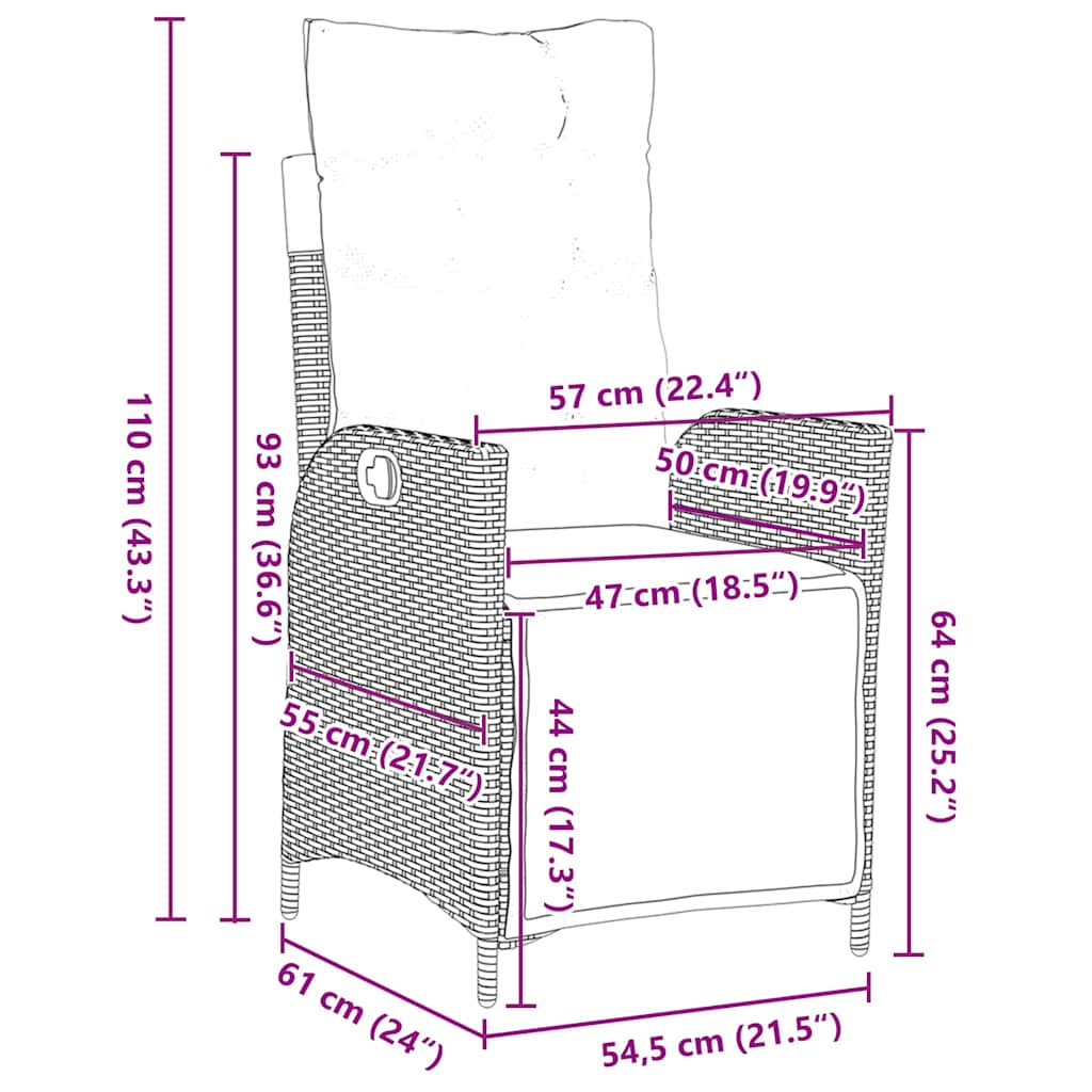 Garten Essgruppe 3 pcs Braun Poly Rattan