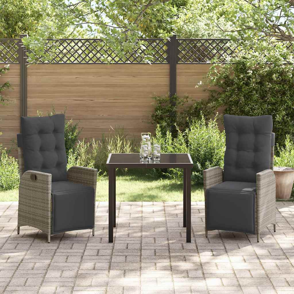 Garten Essgruppe 3 pcs Grau Poly Rattan