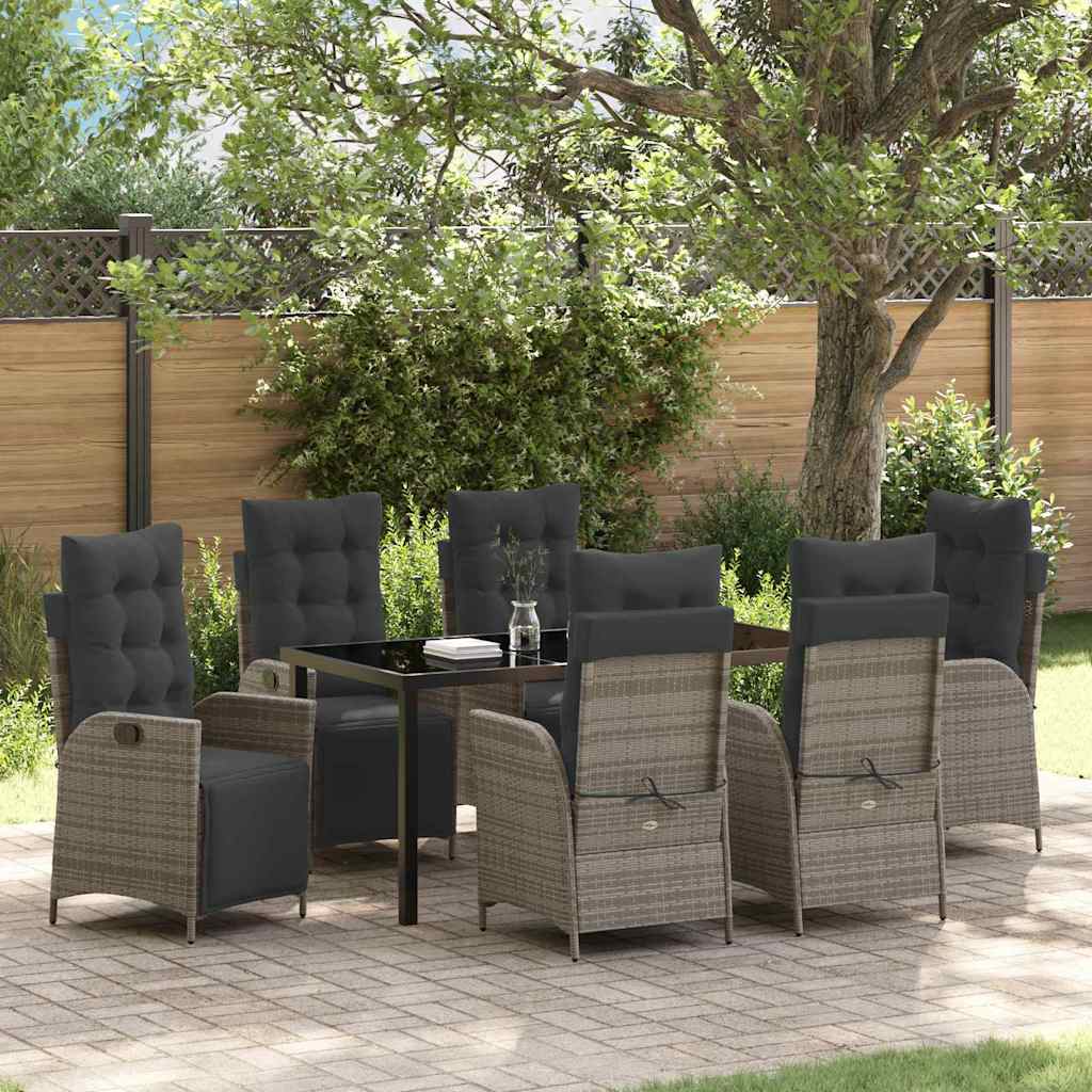 Garten Essgruppe 7 pcs Grau Poly Rattan