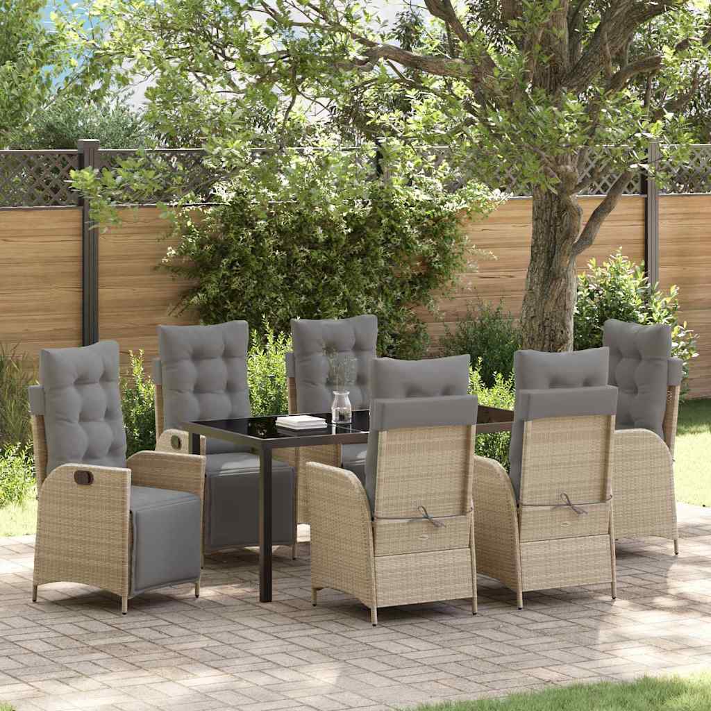 Garten Essgruppe 7 pcs Beige Poly Rattan