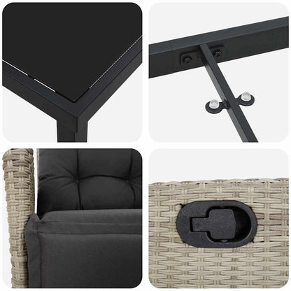 Garten Essgruppe 3 pcs Hellgrau Poly Rattan