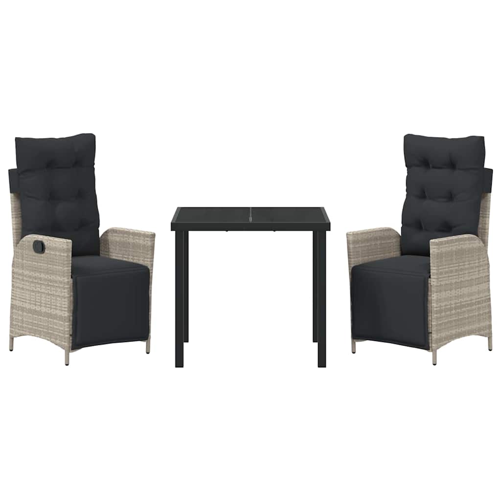 Garten Essgruppe 3 pcs Hellgrau Poly Rattan