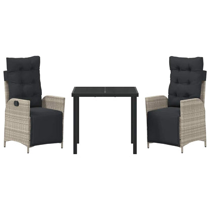 Garten Essgruppe 3 pcs Hellgrau Poly Rattan