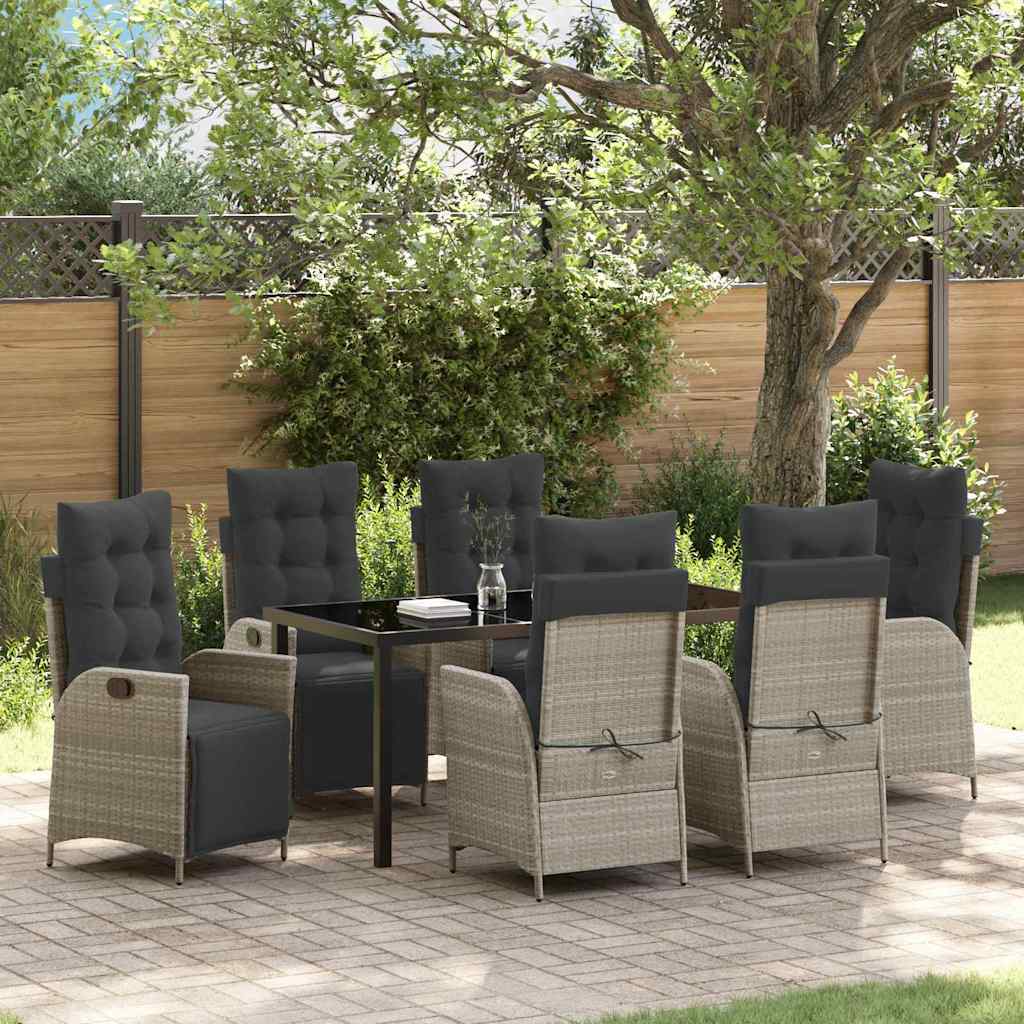 Garten Essgruppe 7 pcs Hellgrau Poly Rattan