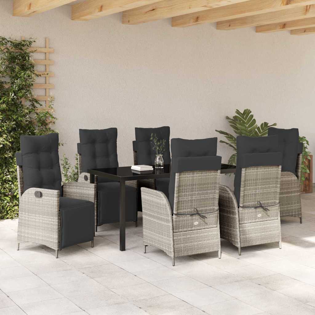 Garten Essgruppe 7 pcs Hellgrau Poly Rattan
