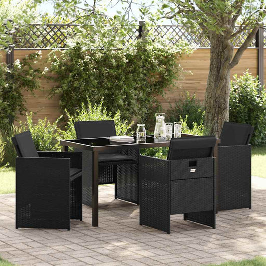 Garten Essgruppe 5 pcs Schwarz Poly-Rattan