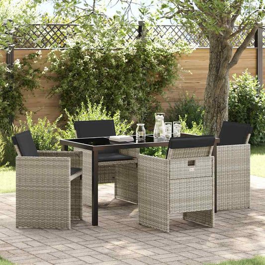 Garten Essgruppe 5 pcs Hellgrau Poly-Rattan