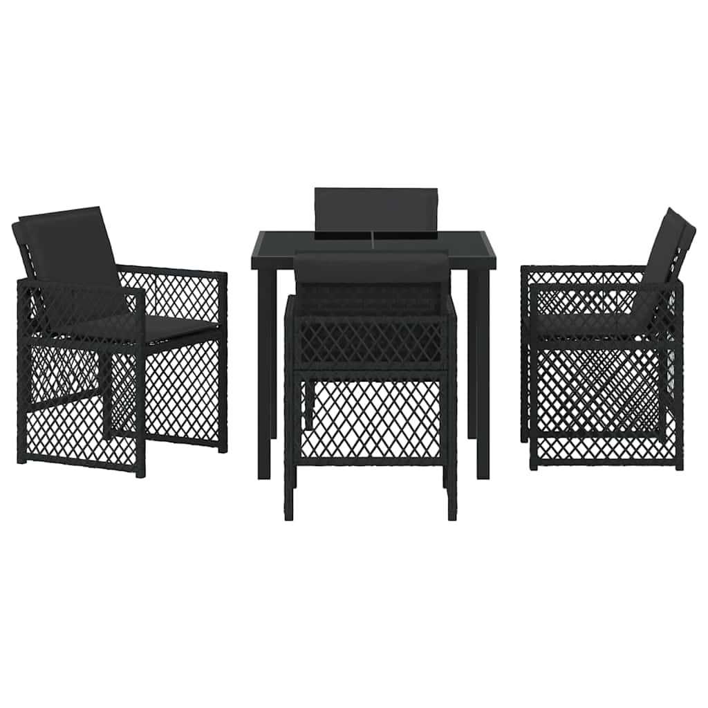Garten Essgruppe 5 pcs Schwarz Poly-Rattan