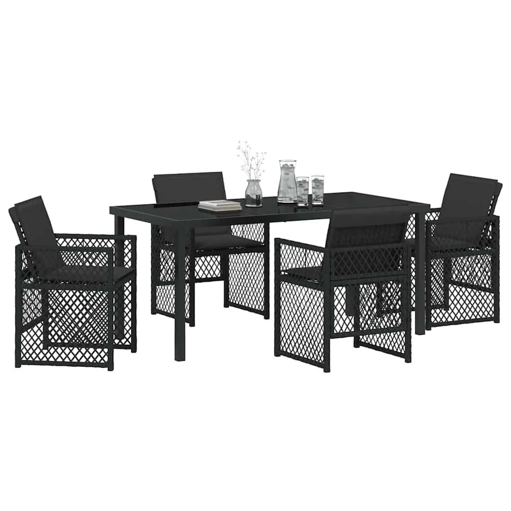 Garten Essgruppe 5 pcs Schwarz Poly-Rattan