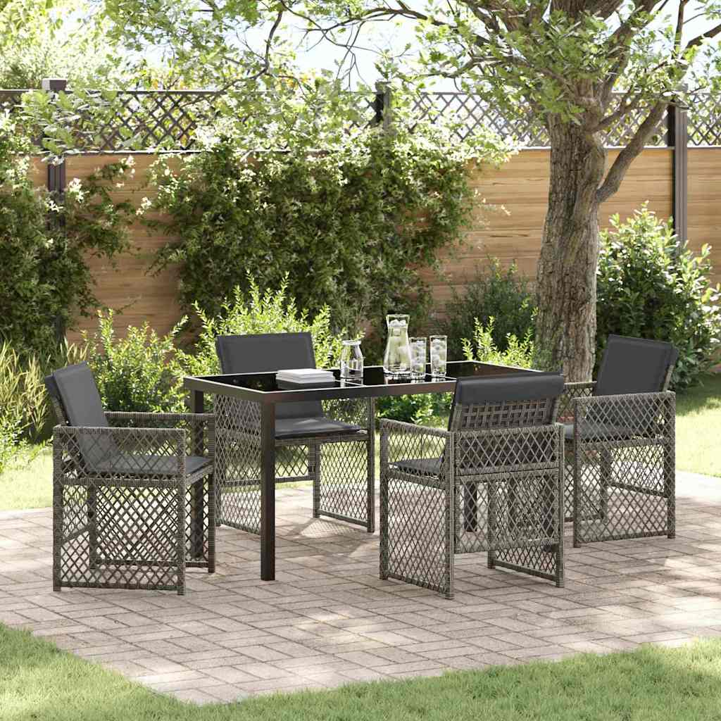 Garten Essgruppe 5 pcs Grau Poly-Rattan