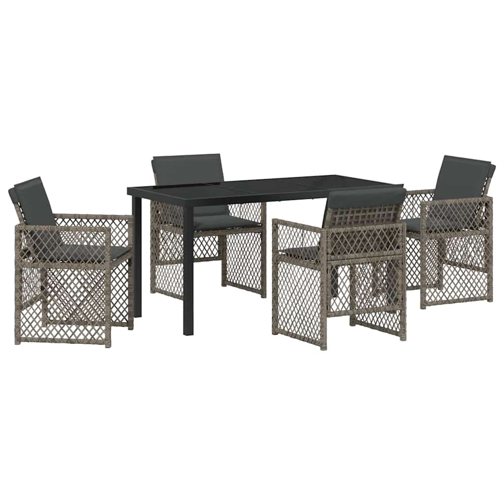 Garten Essgruppe 5 pcs Grau Poly-Rattan