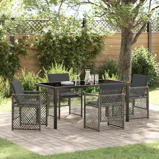 Garten Essgruppe 5 pcs Grau Poly-Rattan