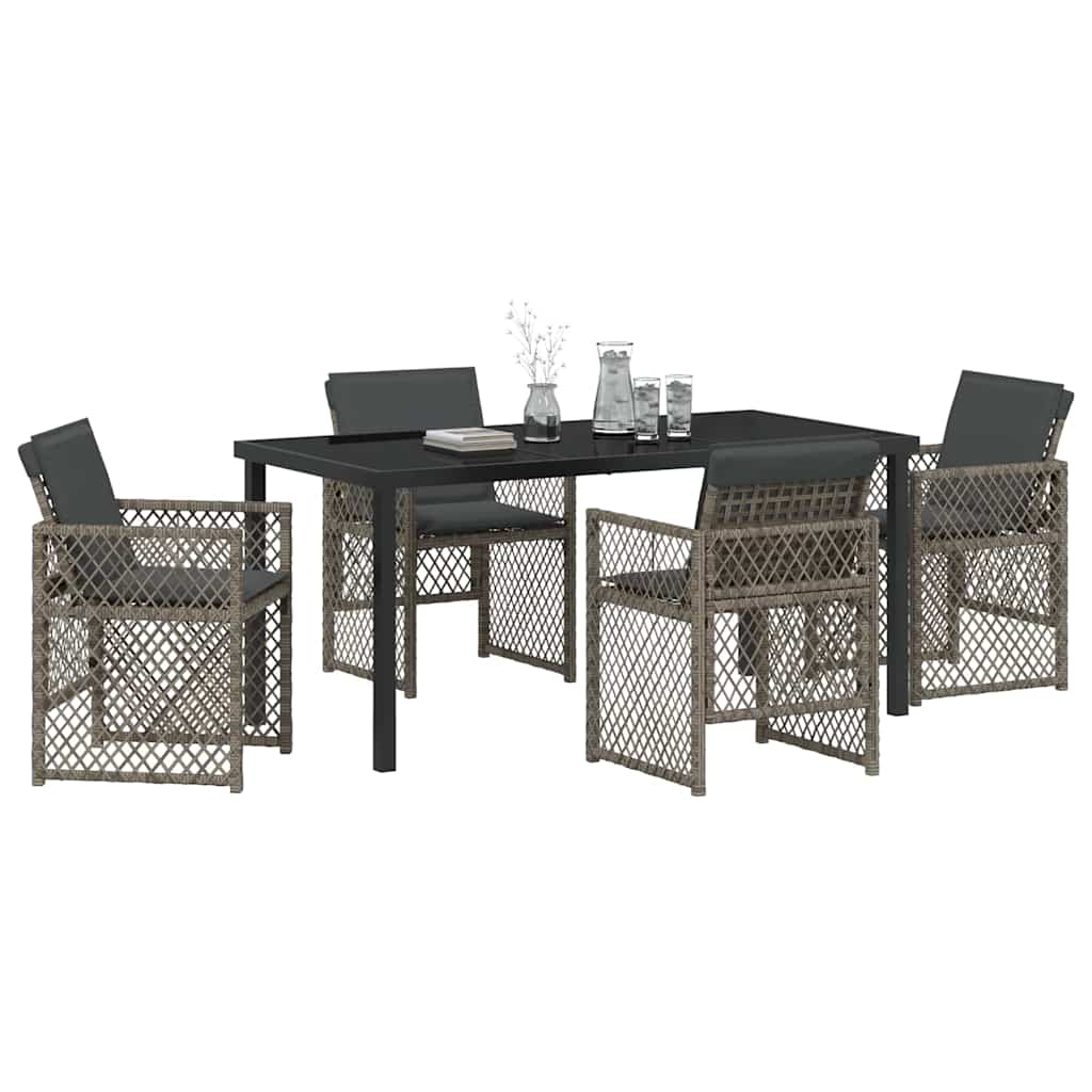 Garten Essgruppe 5 pcs Grau Poly-Rattan