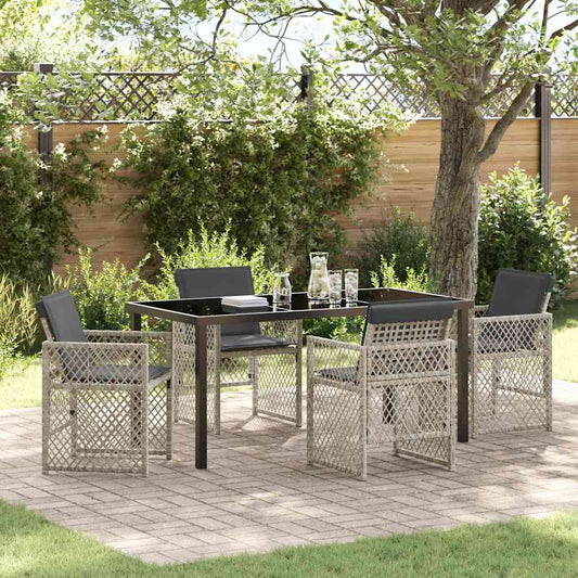Garten Essgruppe 5 pcs Hellgrau Poly-Rattan