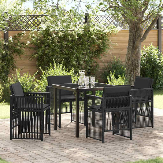 Garten Essgruppe 5 pcs Schwarz Poly Rattan