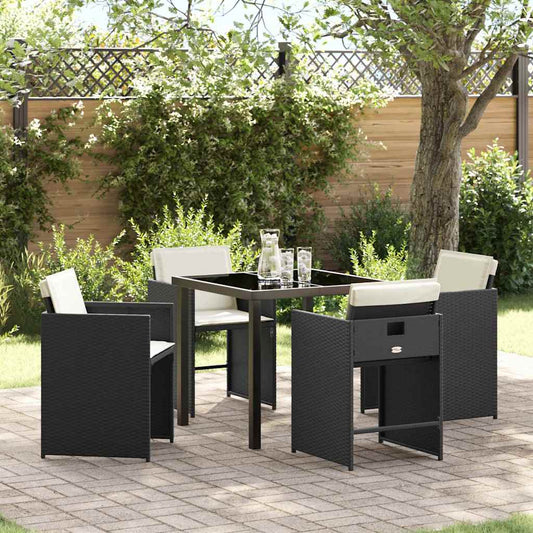 Garten Essgruppe 5 pcs Schwarz Poly-Rattan