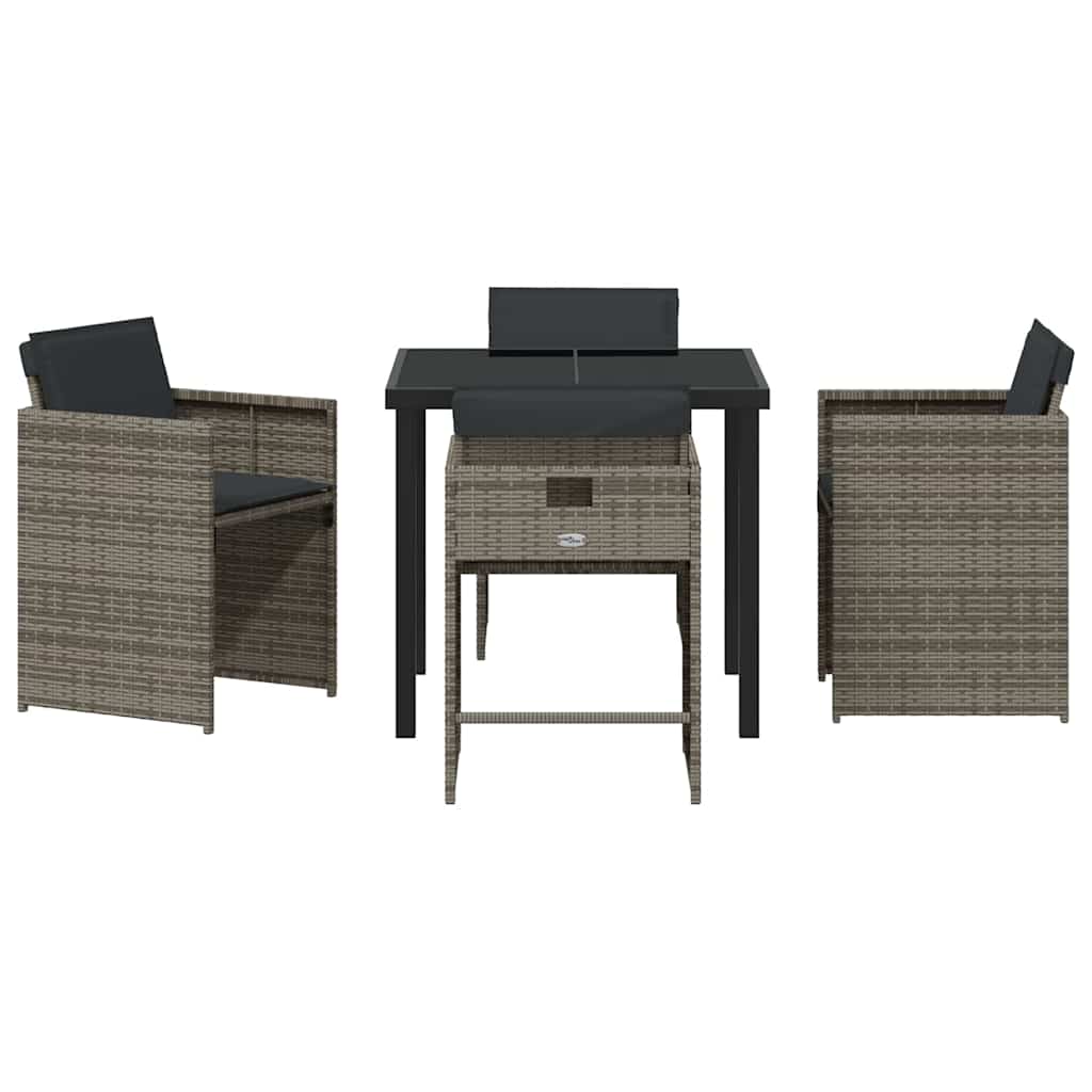 Garten Essgruppe 5 pcs Grau Poly-Rattan